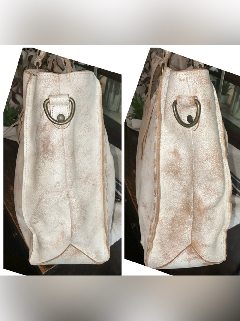 BED|STU Rockaway  Cream & Tan Tie-Dye Leather Tote with Top Handles - Picture 9 of 16